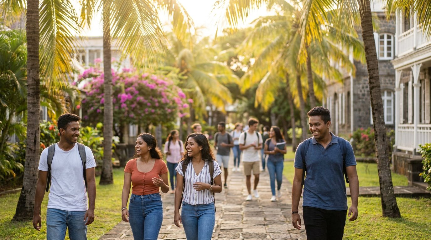 Students on campus in Mauritius