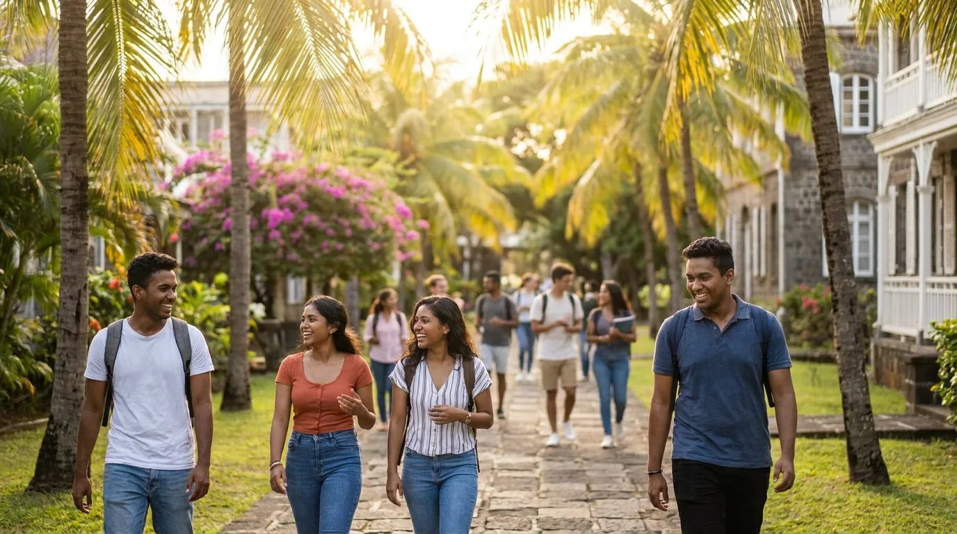 Students on campus in Mauritius