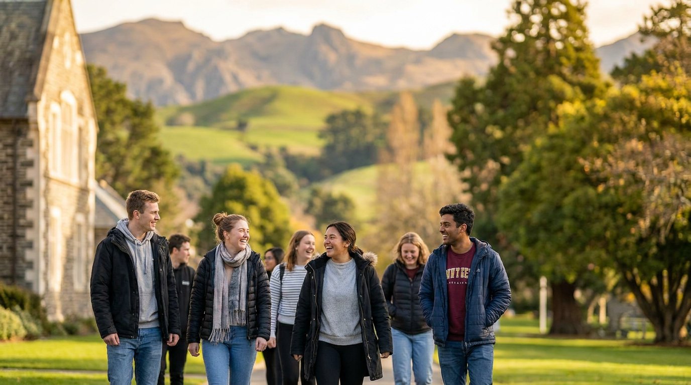 Students on campus in New Zealand