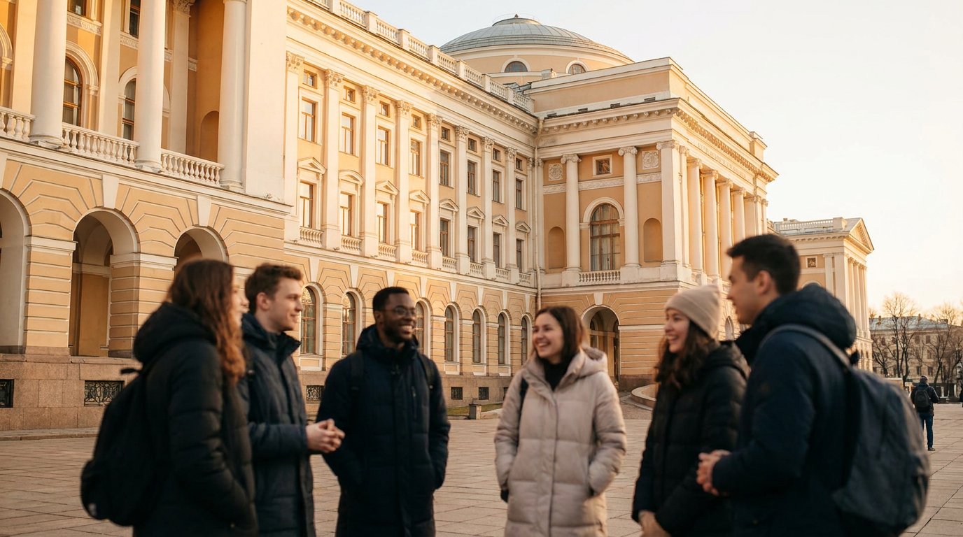 Students on campus in Russia