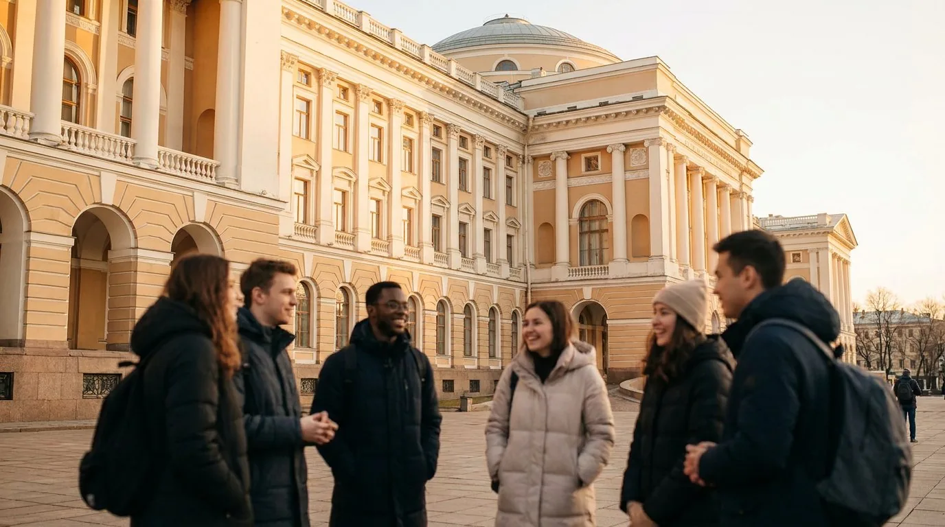 Students on campus in Russia