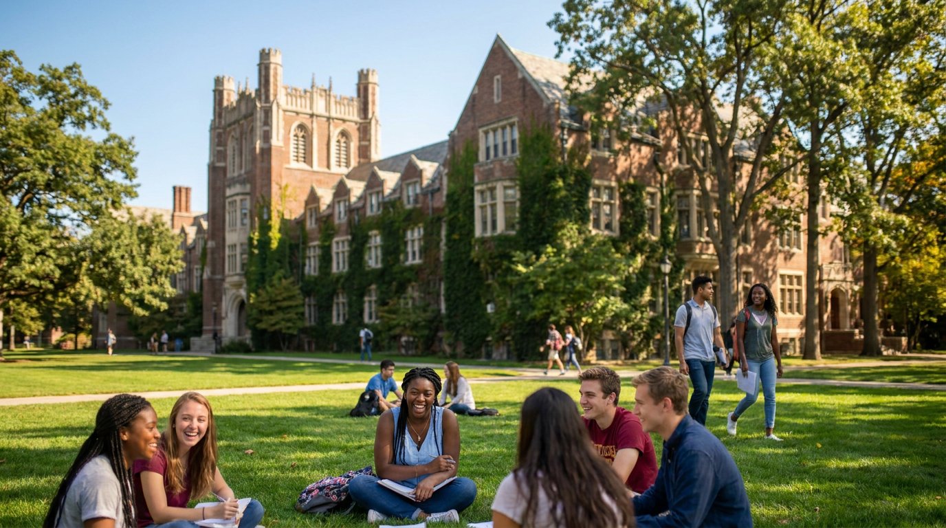 Students on campus in the USA
